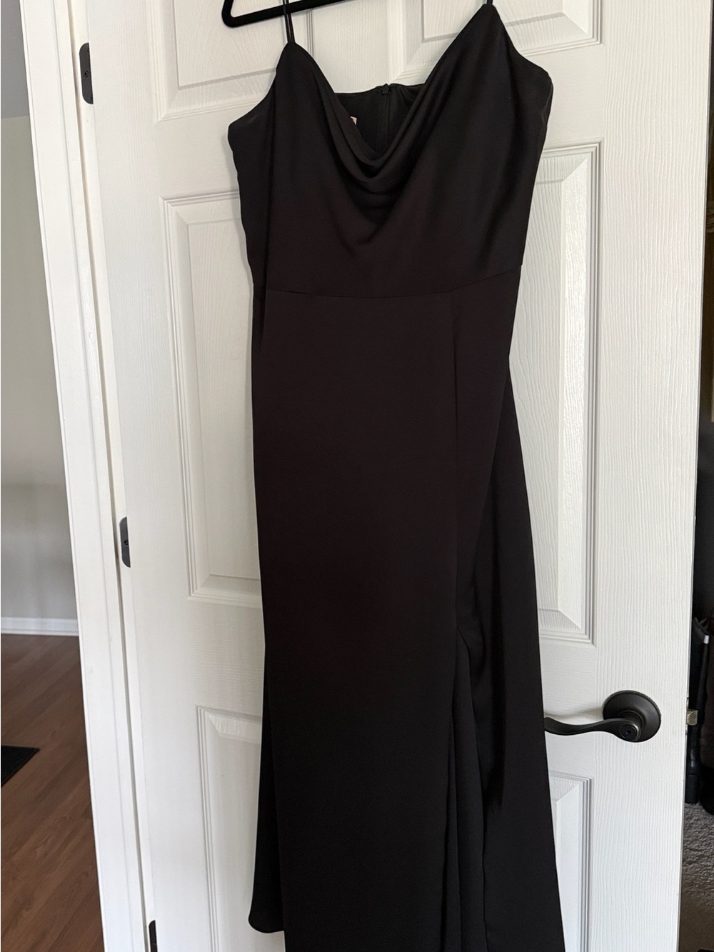 Black Spaghetti Strap Cowl Neck Evening Dress